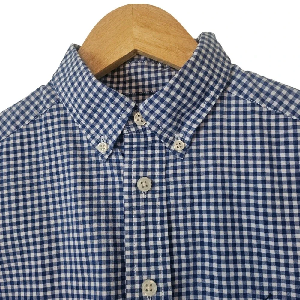 Ralph Lauren Boys M 10-12 Blue White Gingham Natural Stretch Button Down Shirt